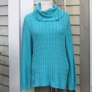Appleseed's Turquoise Blue Cable Knit Acrylic Blend Cowl Neck Long Sweater Sz XL